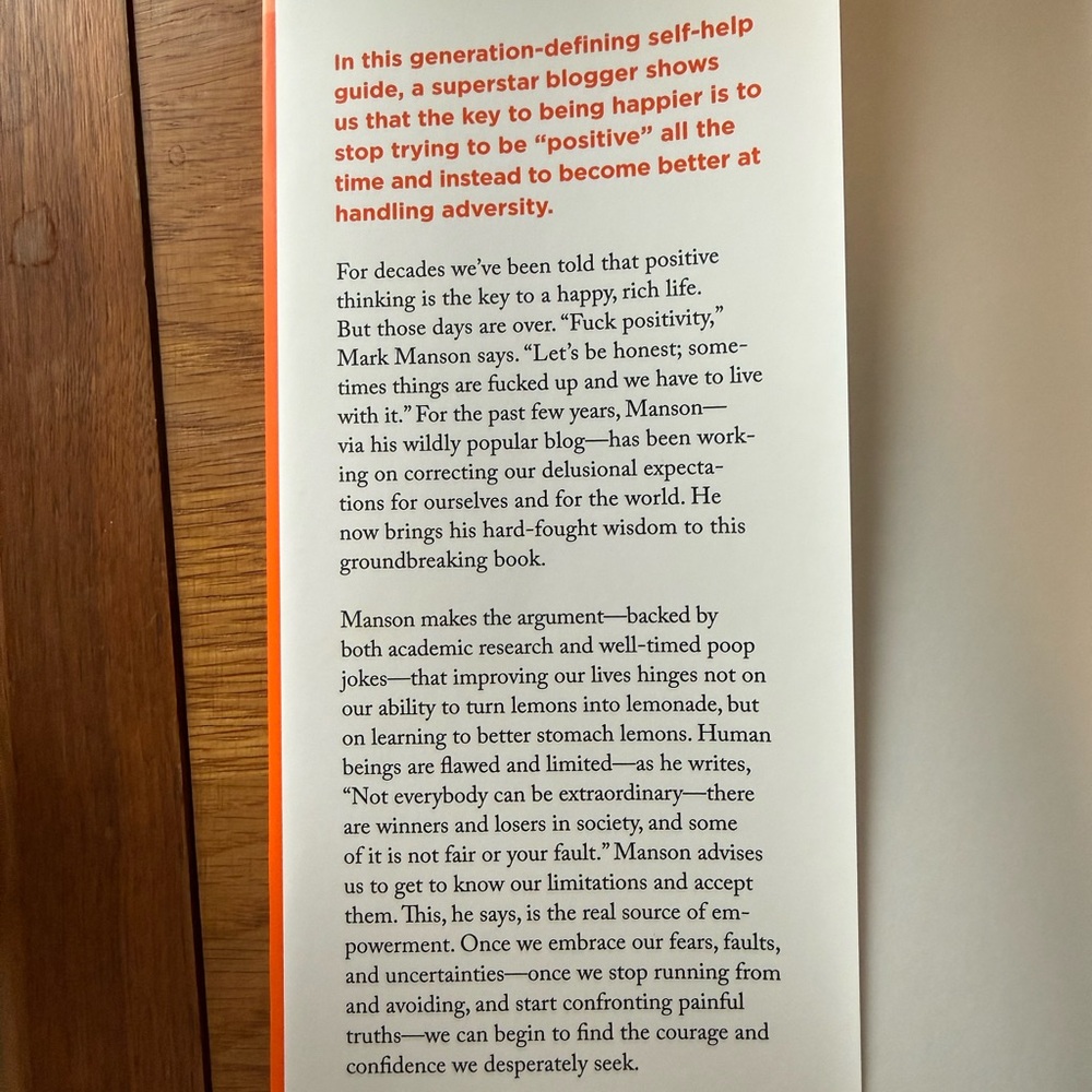 The Subtle Art of Not Giving a F*ck by Mark Manson - Bright Orange Cover - Picture 3 of 4